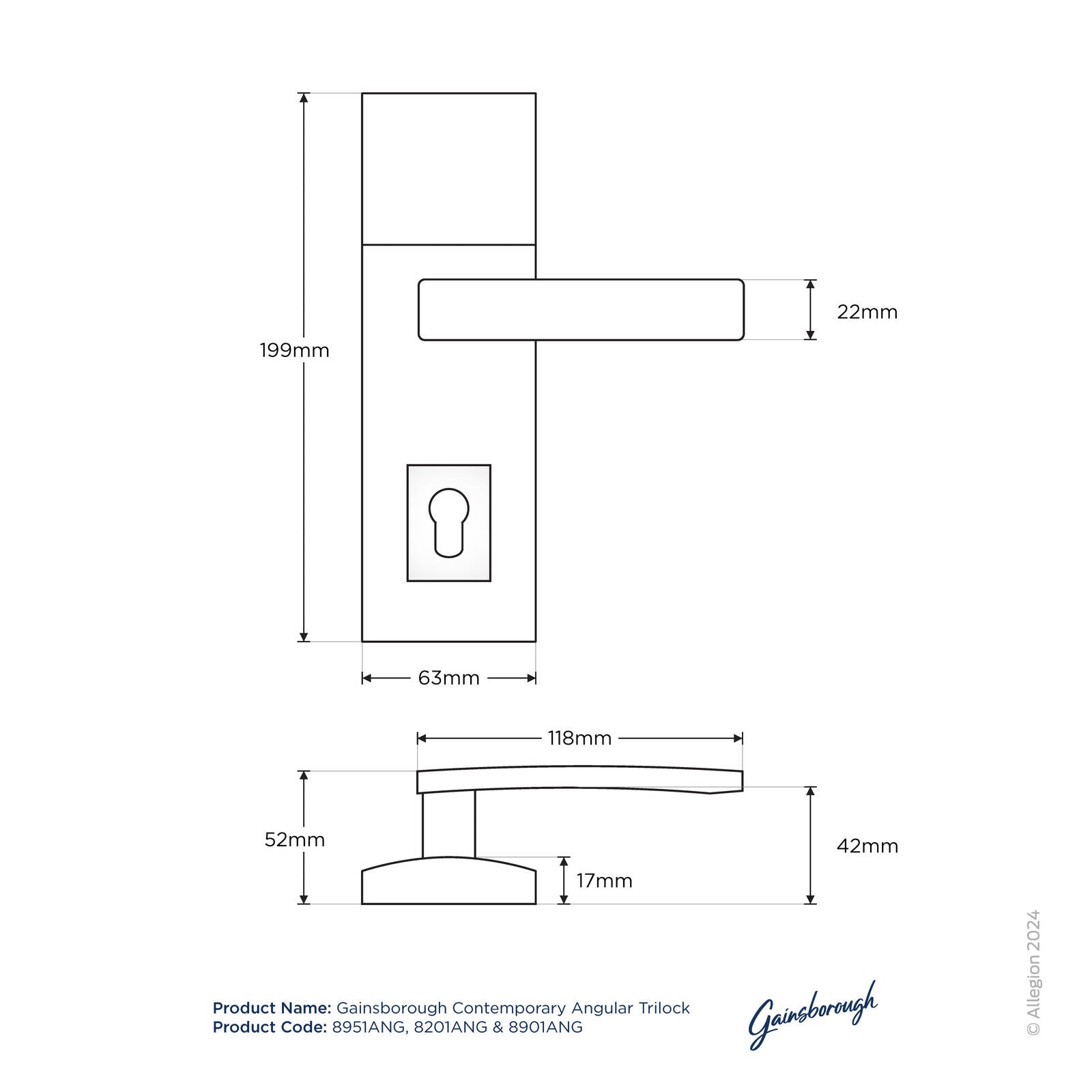 Gainsborough Trilock Contemporary Angular Leverset, Double Cylinder, Bright Chrome