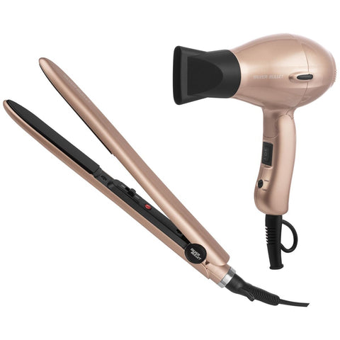Silver Bullet Styleaway Duo Set - Foldable Mini Dryer and Midi Straightener, 1200W, Champagne - 900422