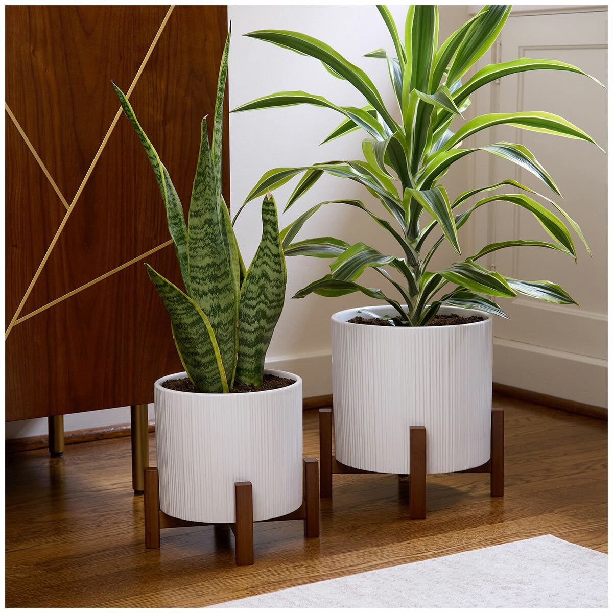 Ceramic Planters On Stand Set Of 2