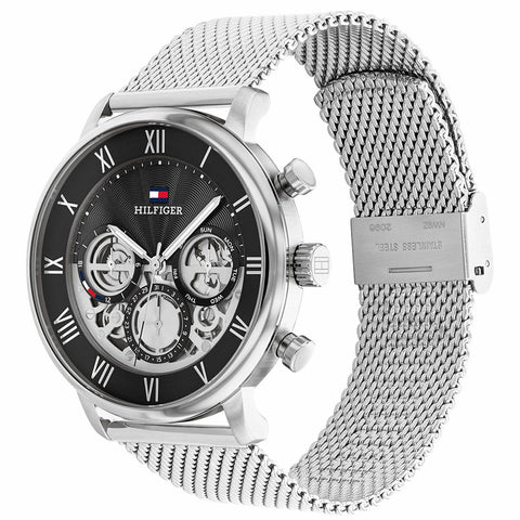 Tommy Hilfiger Legend Stainless Steel Mesh Wristwatch Mens 44mm Black Dial 1710708
