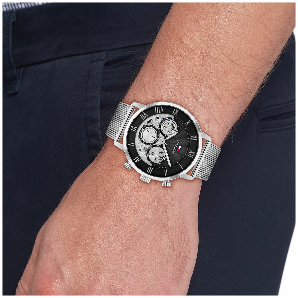 Tommy Hilfiger Legend Stainless Steel Mesh Wristwatch Mens 44mm Black Dial 1710708 — image 3