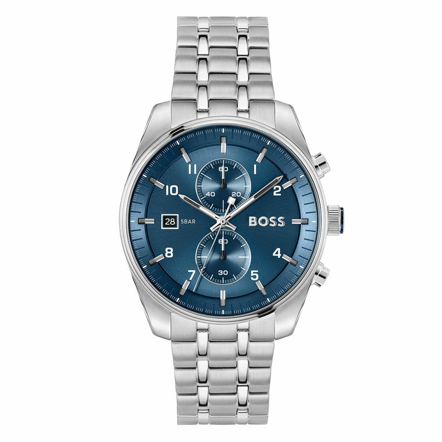 BOSS Skytraveller Stainless Steel Wristwatch Mens Chronograph Blue Dial 1514216