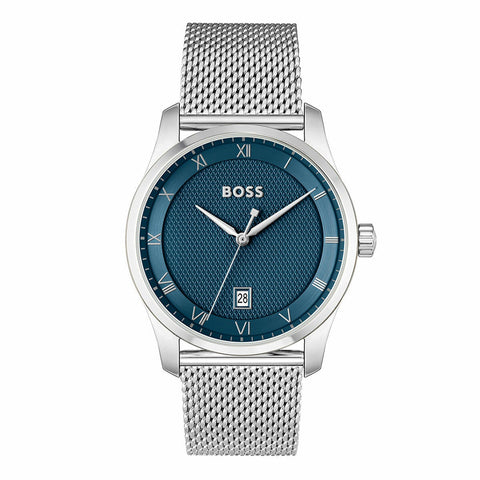 BOSS Principle Stainless Steel Wristwatch Mens Blue Dial Roman Numerals 1514115