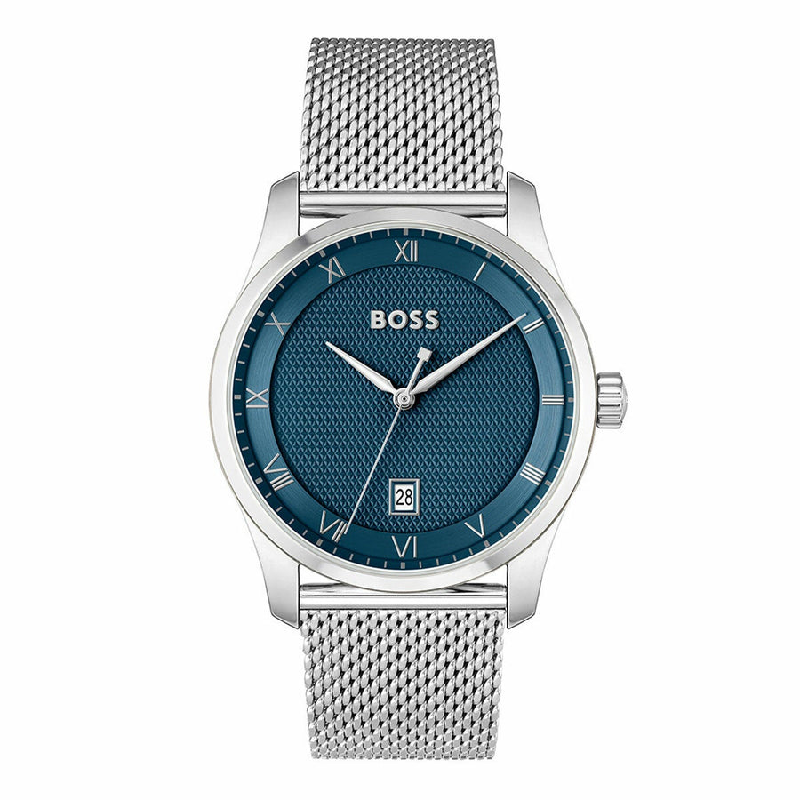 BOSS Principle Stainless Steel Wristwatch Mens Blue Dial Roman Numerals 1514115