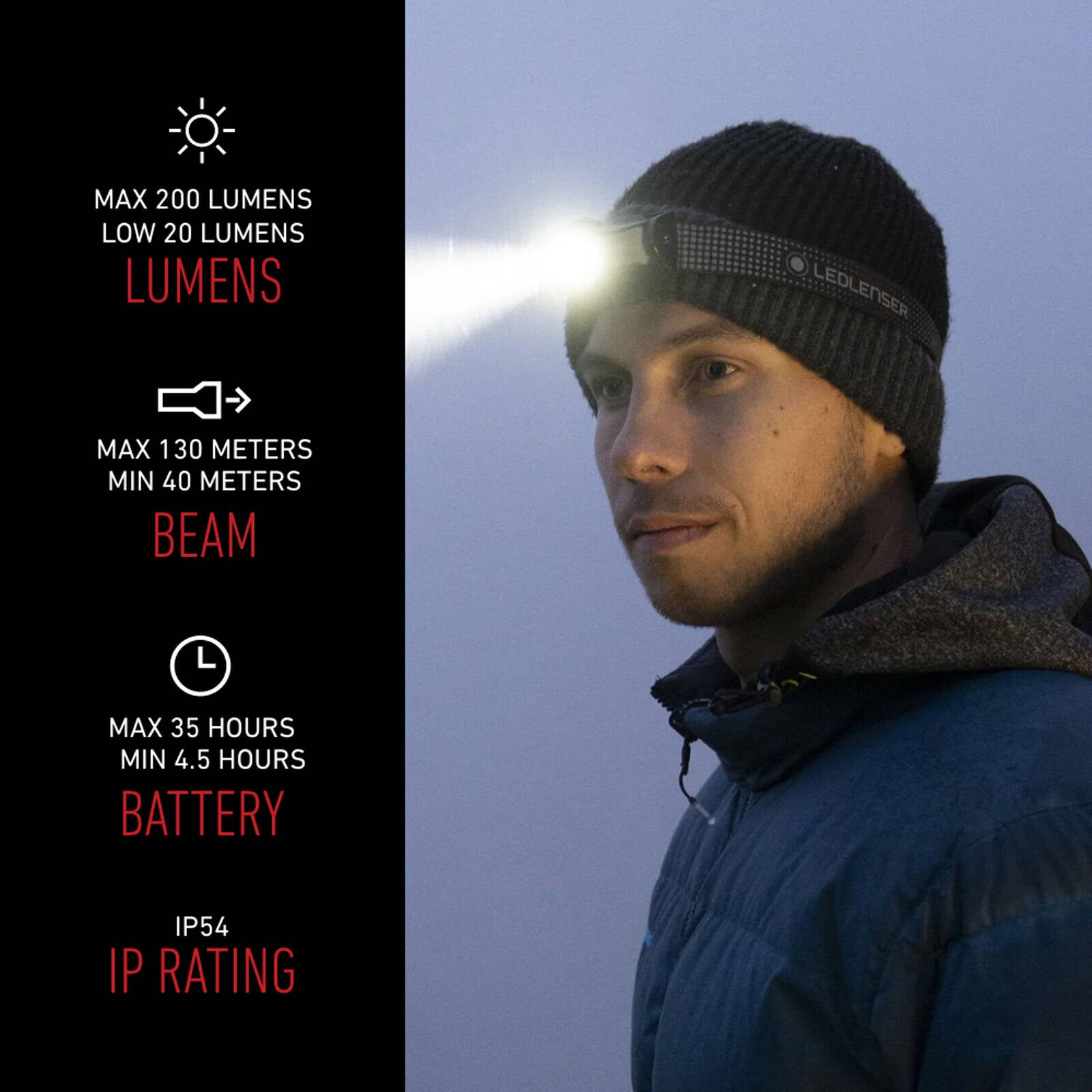 Ledlenser 200lm Rechargeable-Free Zoom LED Headlamp MH3