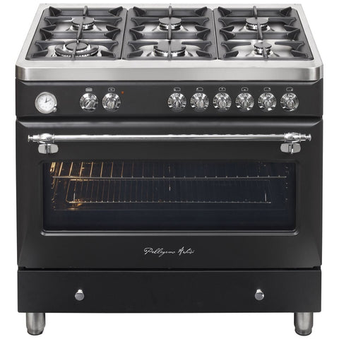 Artusi 90cm dual fuel freestanding oven - Matte Black, 106L, 6 burners, triple glazed door - AFG999B