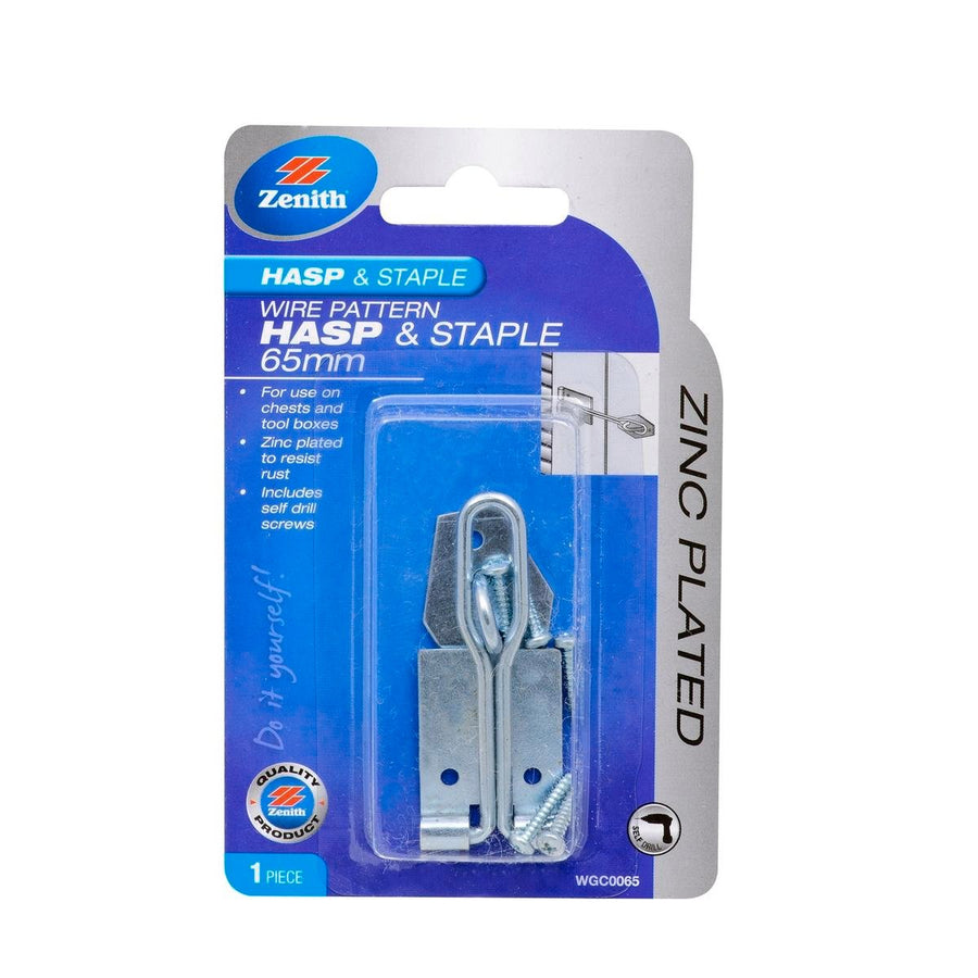 Zenith 65mm Wire Hasp and Staple Zinc Plated Steel Durable Security - SuperSaverAU - view 1