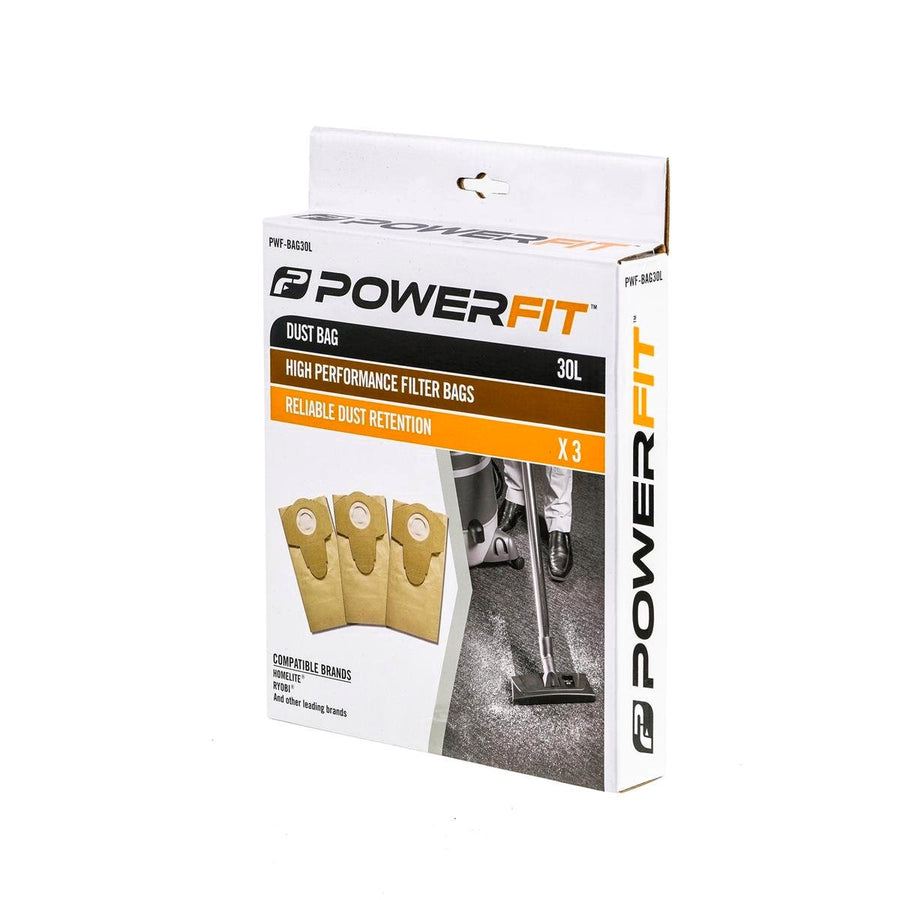 Powerfit 30L Dust Bag 3 Pack - Paper - Easy To Carry - Brown - SuperSaverAU - view 1
