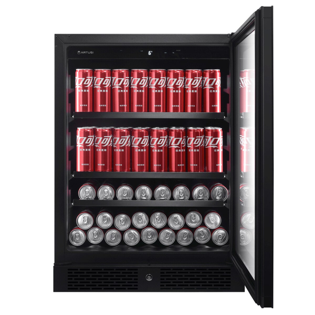 Artusi 146L beverage centre - black smoky glass door, frost free, holds 127 cans - ABC142BV
