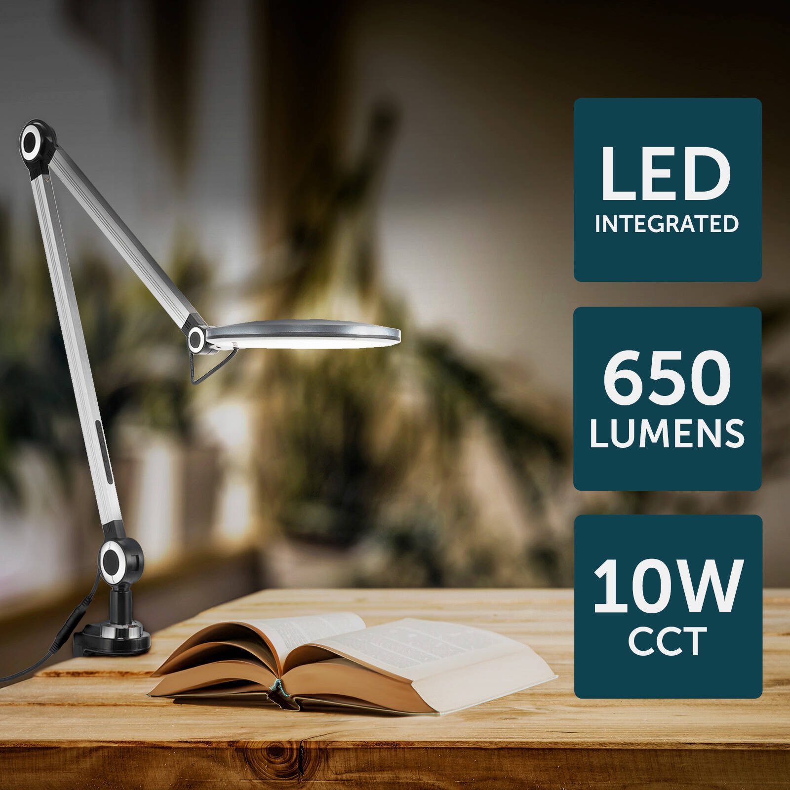 Brilliant Lighting 107cm Black Thrive Tone Changing LED Adjustable Clamp Lamp 10W