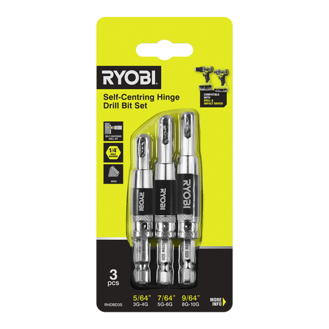 Ryobi 3 Piece Door Hinge Drill Bit Set - 5/64” 7/64” 9/64” - Self-Centring - SuperSaverAU - view 1
