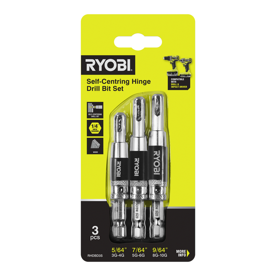 Ryobi 3 Piece Door Hinge Drill Bit Set - 5/64” 7/64” 9/64” - Self-Centring - SuperSaverAU - view 1