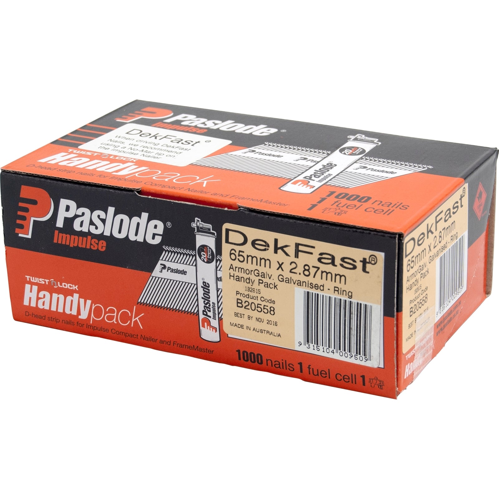 Paslode 65 x 2.87mm Galvanised Ring Shank DekFast Impulse Decking Nails 1000 Pack