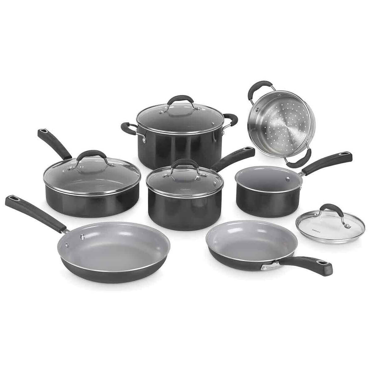 Cuisinart Ceramica Nonstick 11 Piece Cookware Set - Black, Stay-Cool Handles, Glass Lids - 54C11BKXA