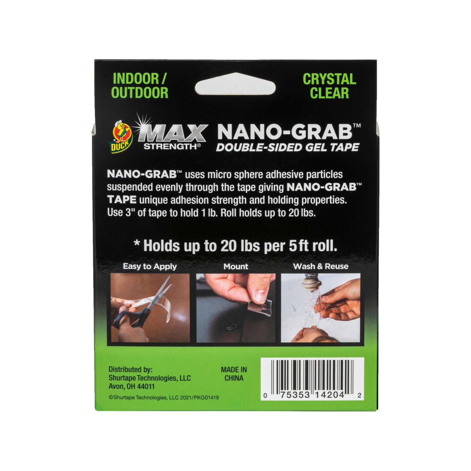 Duck 24mm x 1.5m Clear Nano Max Strength Grab Gel Tape, Indoor/Outdoor