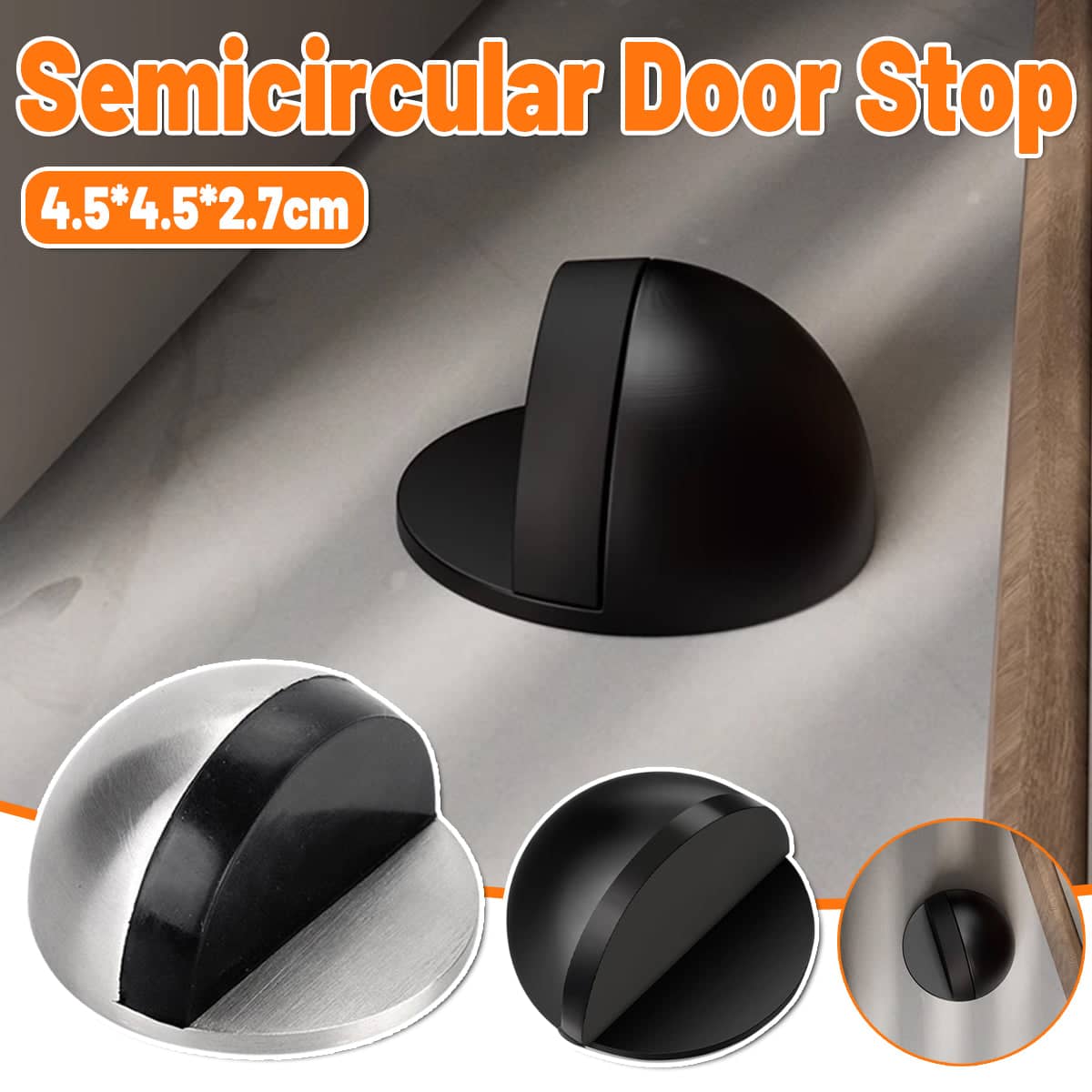 45 mm Round Floor Mount Door Stop Rubber Bumper Wall Protector - Black - view 2