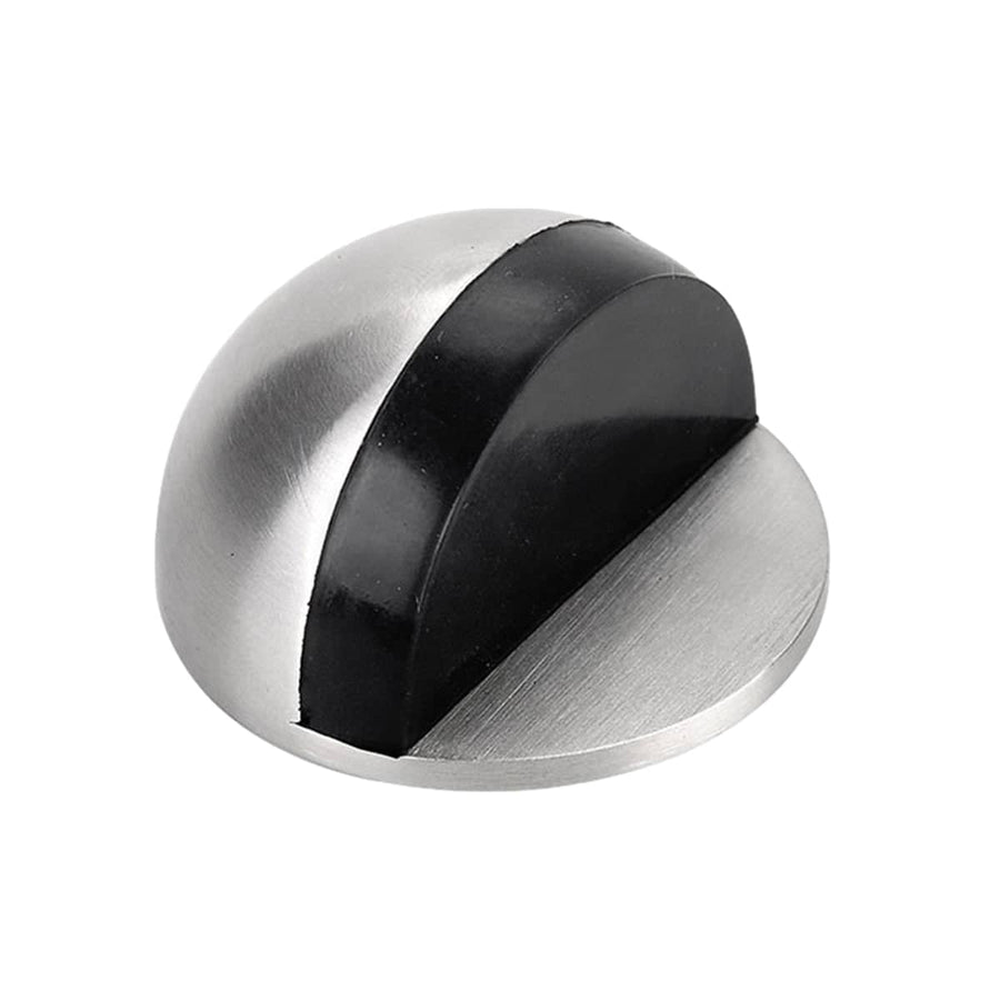 45 mm Round Floor Mount Door Stop Rubber Bumper Wall Protector - Silver