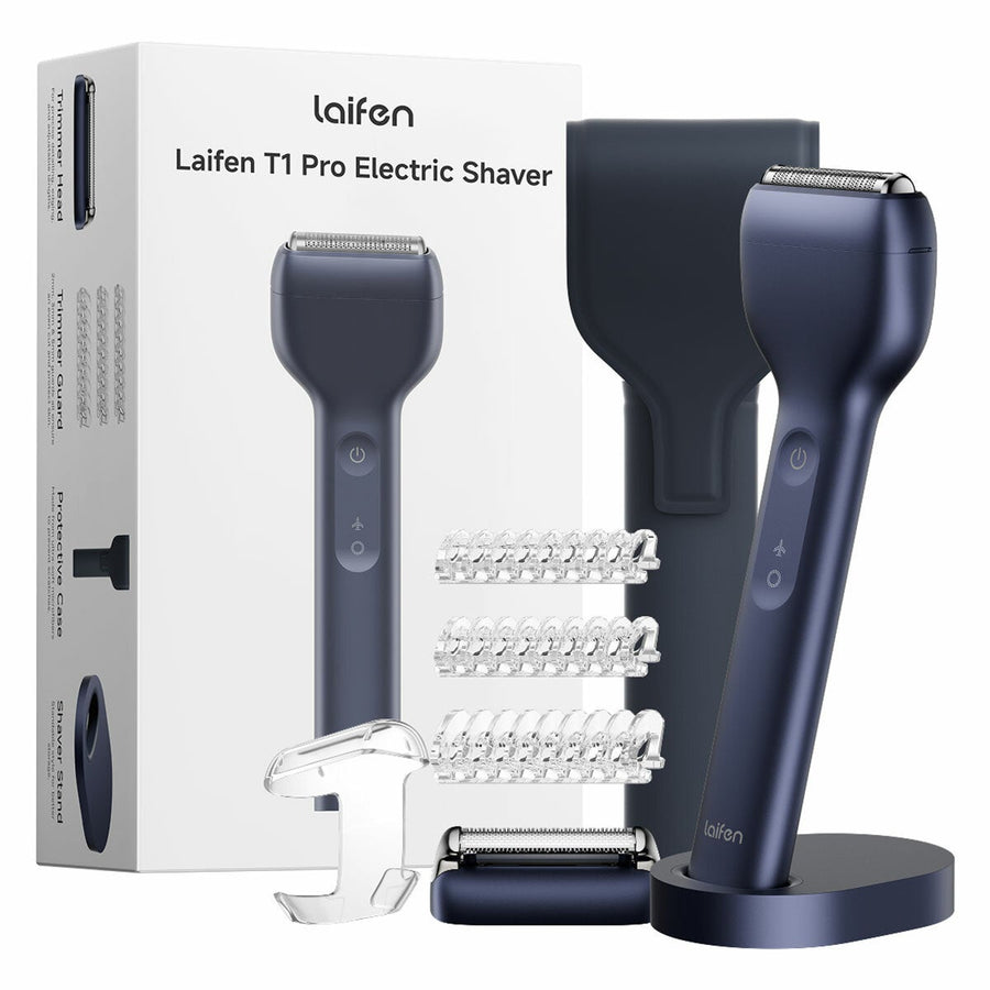 Aluminium Travel Foil Shaver Set with Case and Stand, 12,000 Cuts per Minute, Laifen T1 Pro Royal Blue