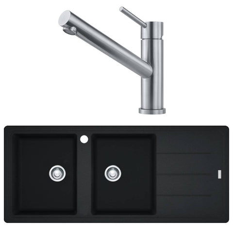Franke Basis double bowl topmount sink with right hand drainer and Orbit tap - Onyx - BFG621RTA9200ON
