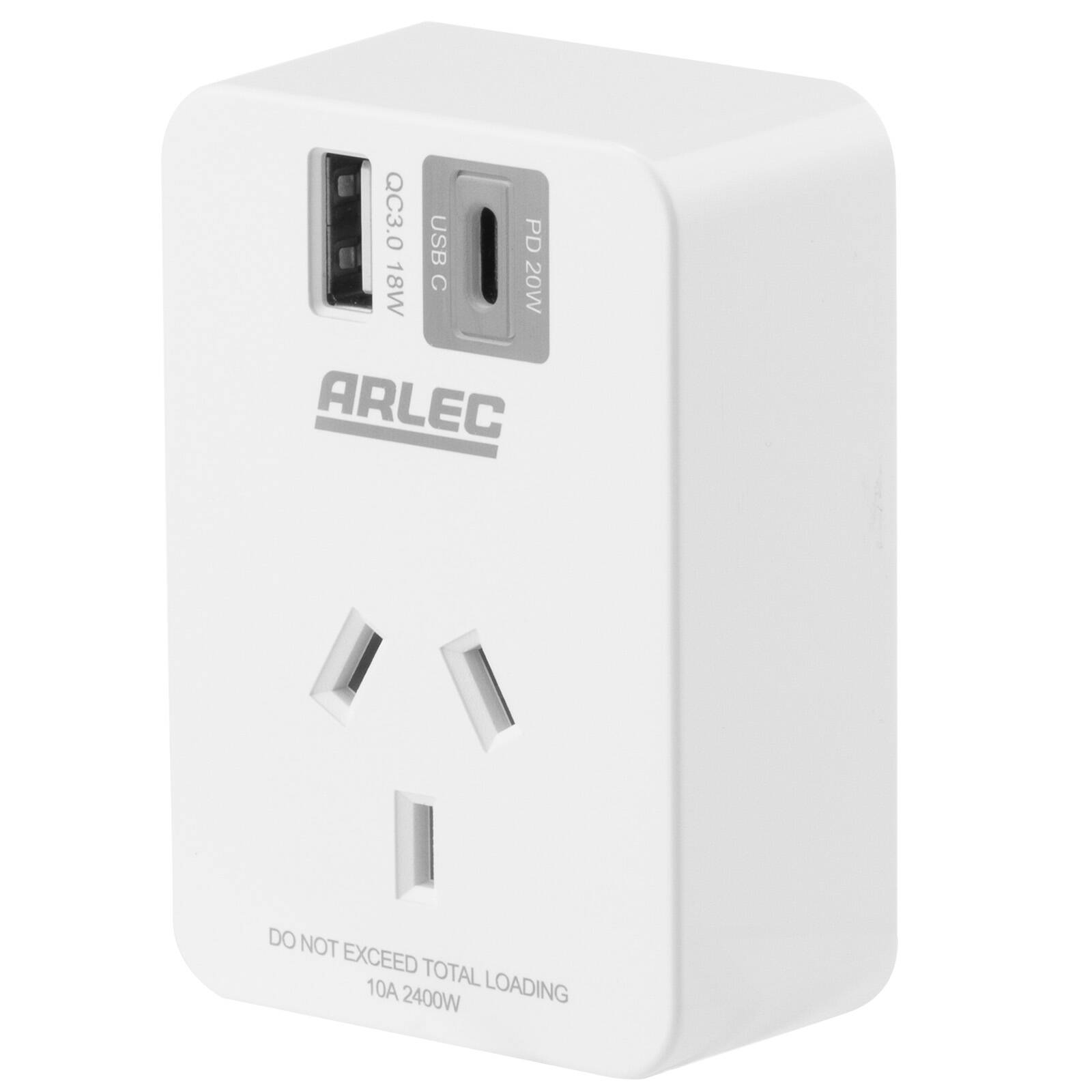 Arlec 2 Port USB-A and USB-C PD20W Rapid Charging Power Adapter White PC191PD18