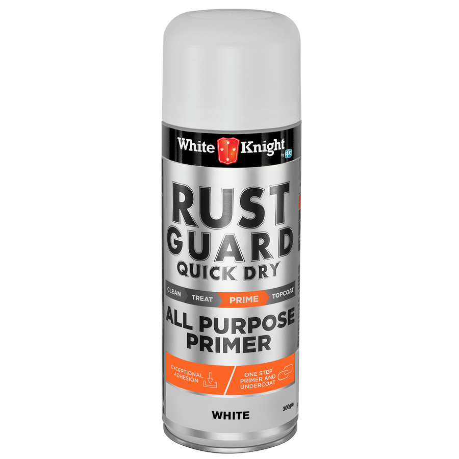 White Knight 300g Rust Guard Quick Dry All Purpose Primer Spray Paint - White - SuperSaverAU - view 1