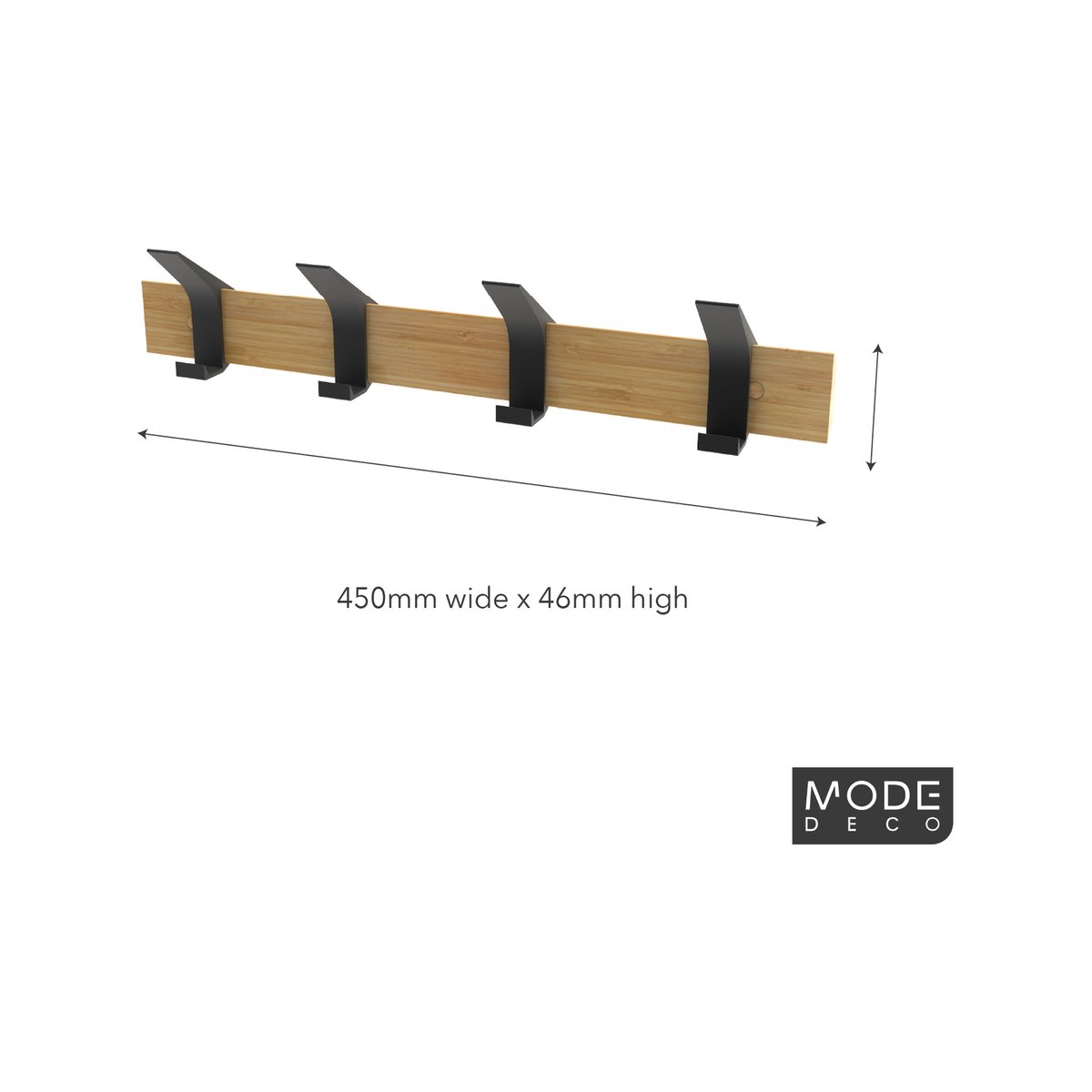 Mode 4 Black Bamboo Board Hat and Coat Rack - 4 Sliding Hooks - 450mm - SuperSaverAU - view 4