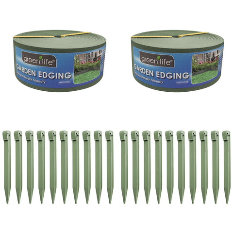 Greenlife Plastic Garden Edging 2 x 1000 x 7.5cm With 20 Pegs Eucalyptus - SuperSaverAU - view 1