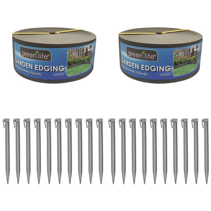 Greenlife Plastic Garden Edging 2 x 1000 x 7.5cm With 20 Pegs Slate Grey