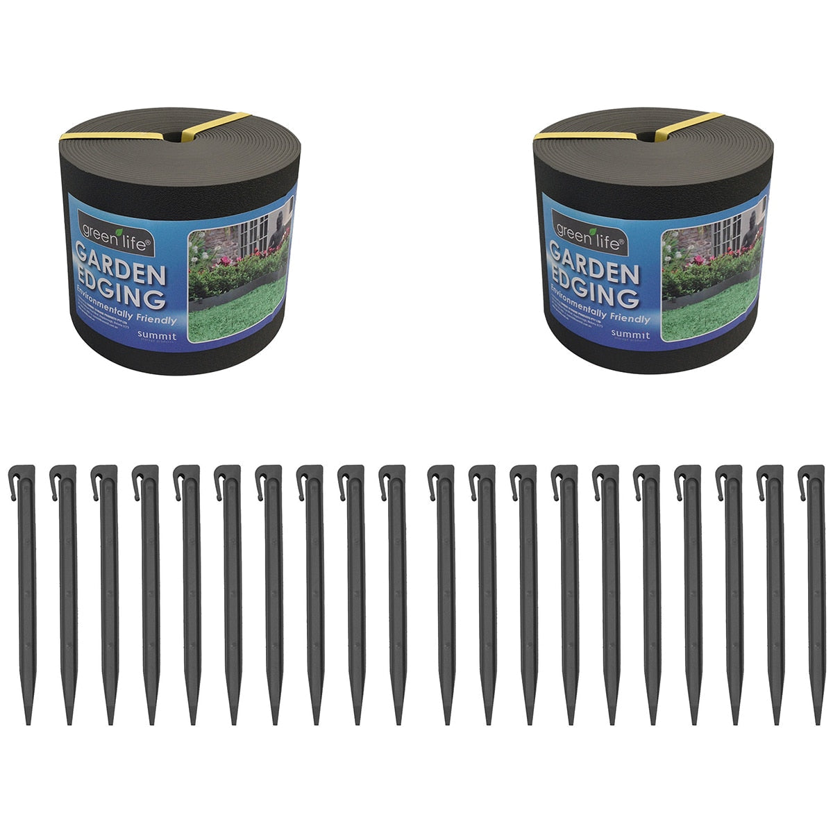 Greenlife Plastic Garden Edging 2 x (1000 x 15cm) With 20 Pegs Black - SuperSaverAU - view 1