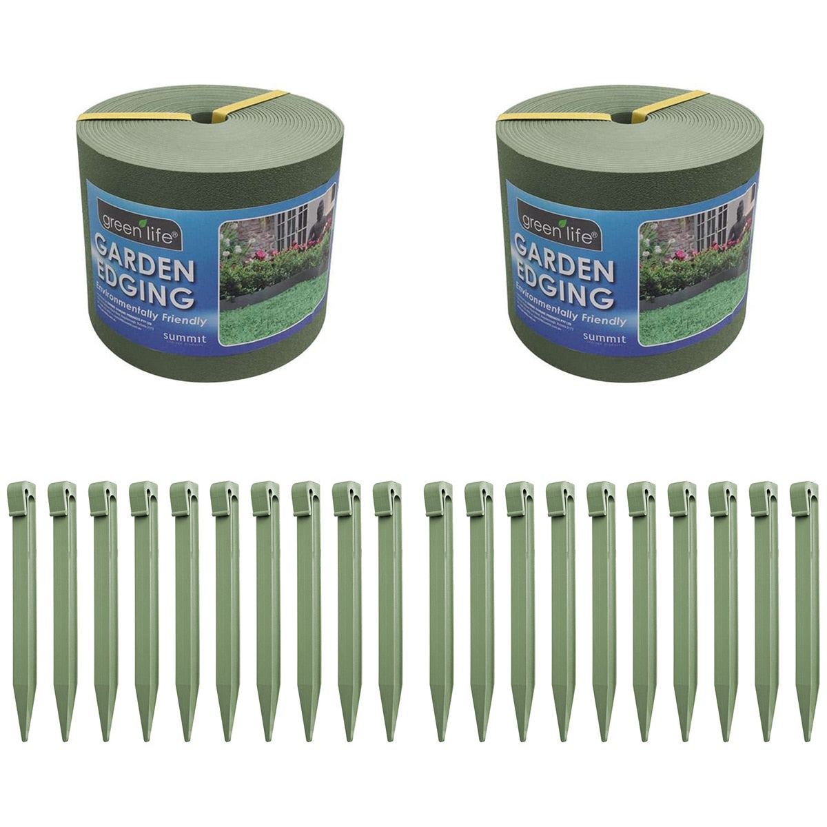 Greenlife Plastic Garden Edging 2 x (1000 x 15cm) With 20 Pegs Eucalyptus - SuperSaverAU - view 1