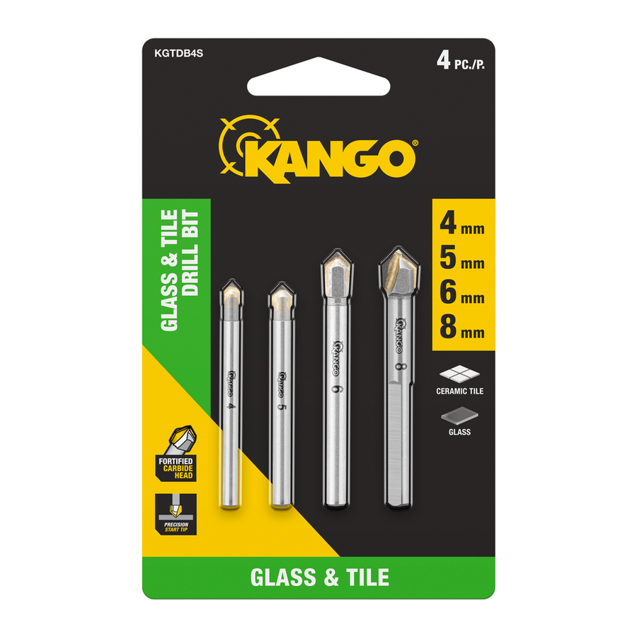 Kango 4pc Glass Tile Drill Bit Set - 4mm 5mm 6mm 8mm - Carbide Heads - Precision Drilling - SuperSaverAU - view 1