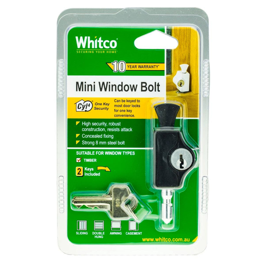 Whitco Black Cyl4 Mini Bolt Lock - High-Security Window Lock - 1 Pack - SuperSaverAU - view 1