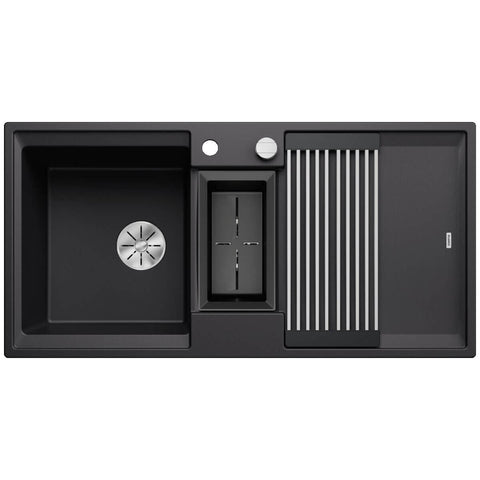 Blanco Adira 6S Silgranit sink with additional bowl and drainer - Black, XL main bowl, Adira grid - 528135