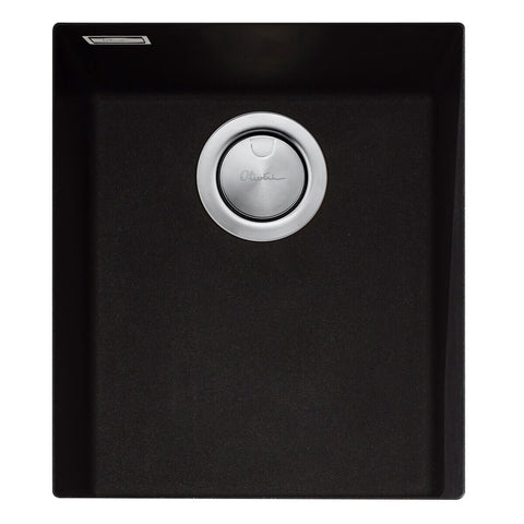 Oliveri Santorini black single bowl undermount sink - 27L, granite and quartz, with overflow - ST-BL1530U-OF