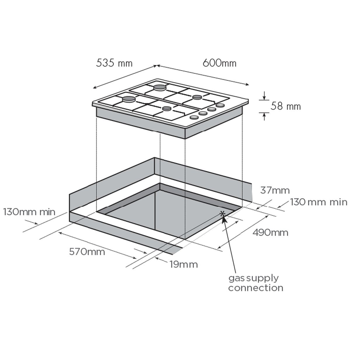 Chef 60cm Natural Gas Cooktop - Stainless Steel, Flame Failure Safety, Battery Ignition - CHG642SC