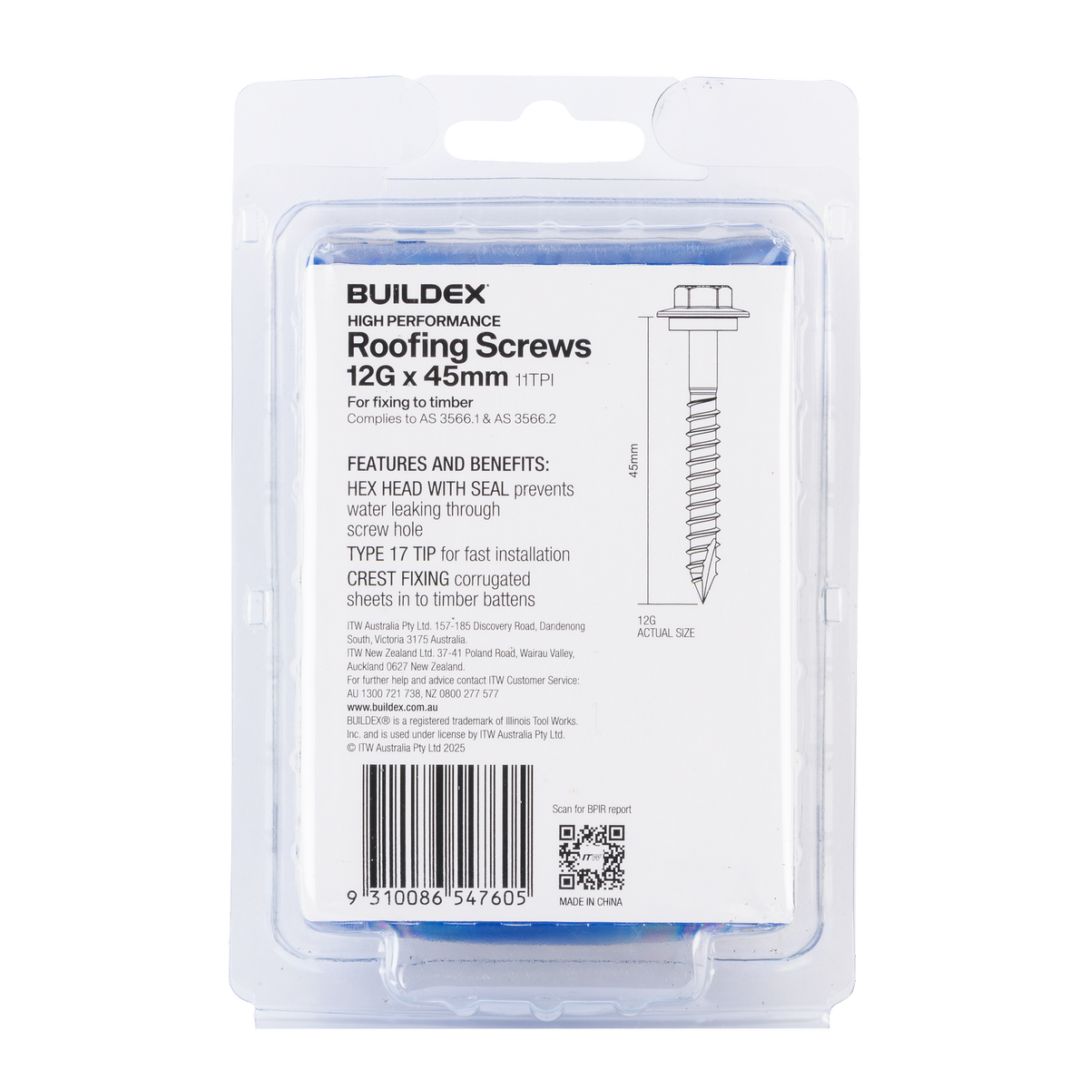 Buildex 12g x 45mm Cladding Screws - 50 Pack - Zinc-Alloy - Type 17 Point - SuperSaverAU - view 2