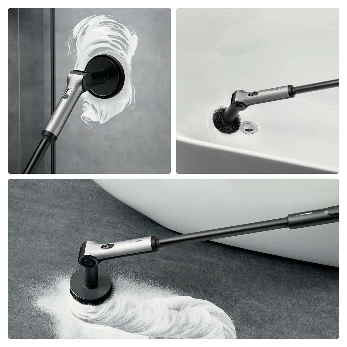 HOTO Flexi Cordless Electric Cleaning Brush 1443mm Extension Pole 8 Heads QWQJA08 — image 4