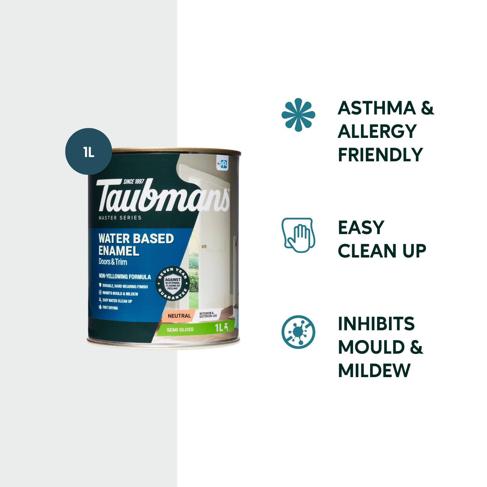Taubmans 1L Neutral Semi Gloss Water Based Enamel Paint