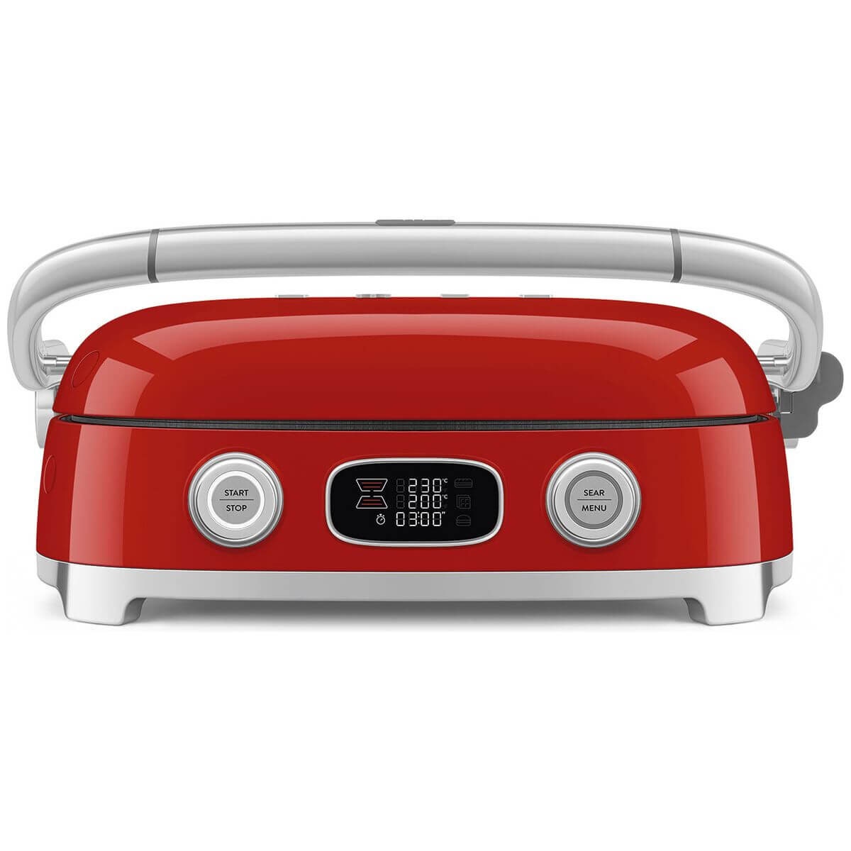 Smeg 50s Style Countertop Multifunctional Grill - Red, 2000W, Ceramic Plates, Drip Tray - MGF01RDAU