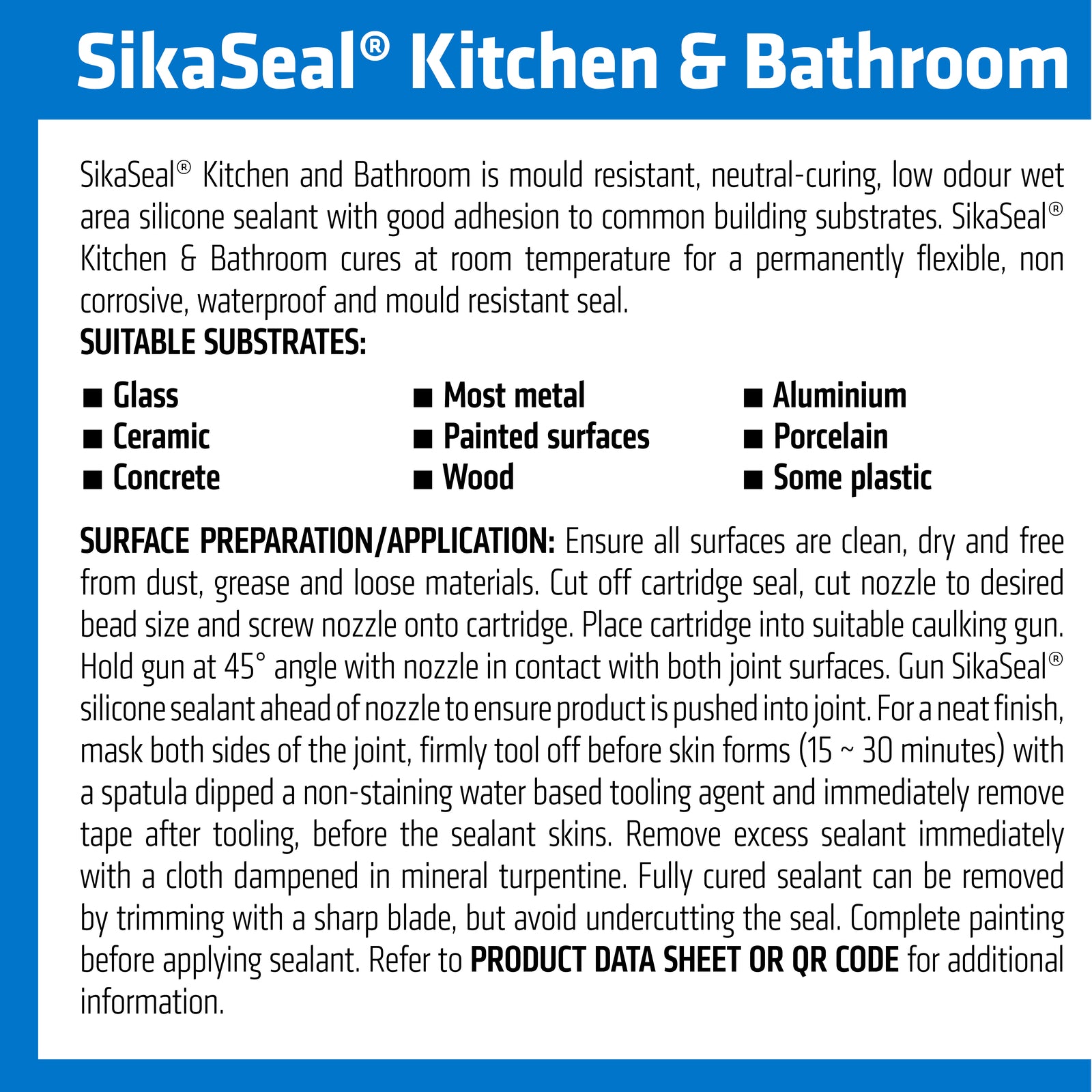 Sika SikaSeal Kitchen & Bathroom Silicone Sealant 300ml, White Mould Resistant