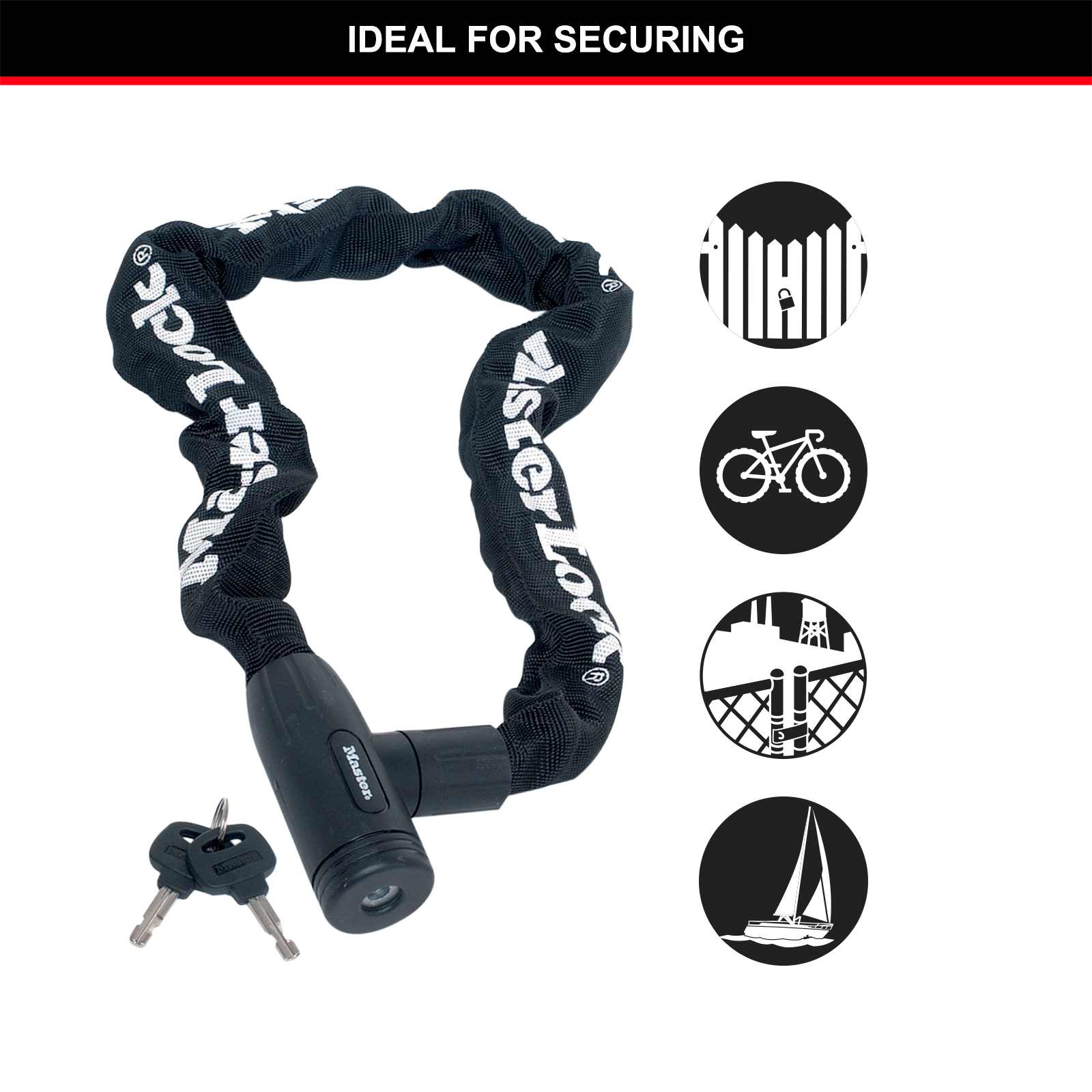 Master Lock 8mm x 0.9m Covered Chain With Integrated Key Lock, Steel, Nylon Covered