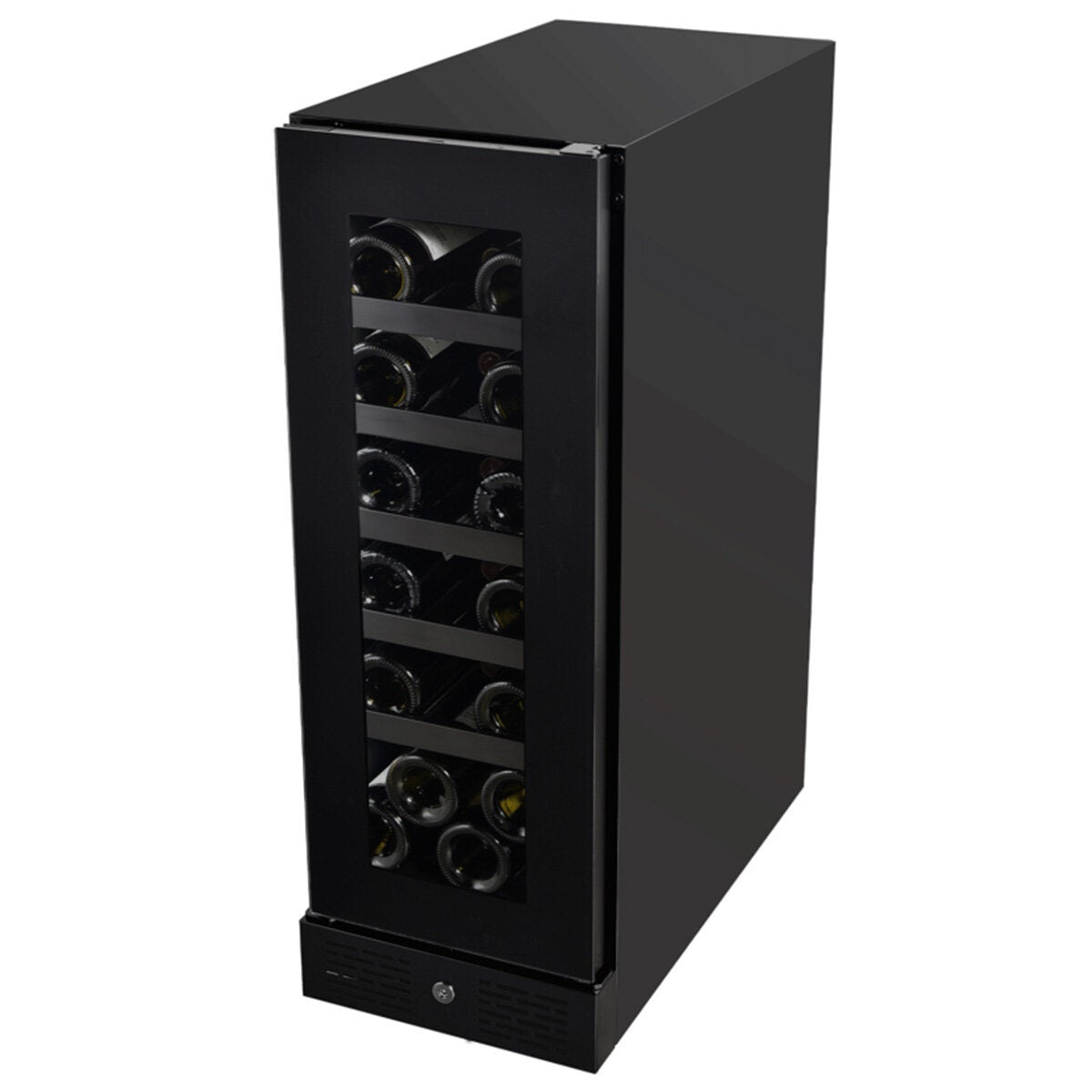Artusi 18 bottle single zone wine cellar - black smoky glass, UV protected, reversible hinge - AWC18BV