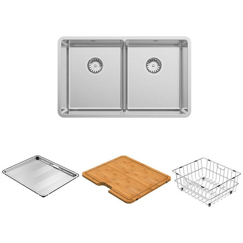 Abey Lucia Double Bowl Stainless Steel Sink Pack - Dish Rack, Cutting Board, Drain Tray - LUA200PK