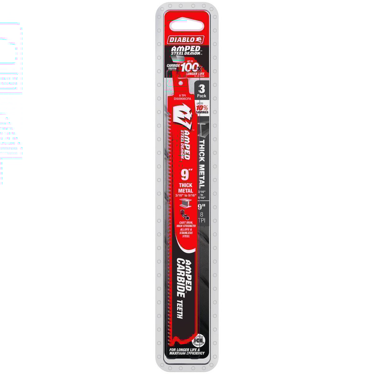 Diablo 9 Amped Demo Demon Carbide Reciprocating Saw Blade 3 Pack - 51.8mm x 303.5mm - Thick Metal Cutting