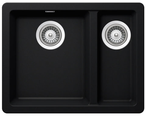 Abey Schock Puro Soho 1 and 1/2 bowl sink 550mm - black, natural quartz sand, undermount - N150P