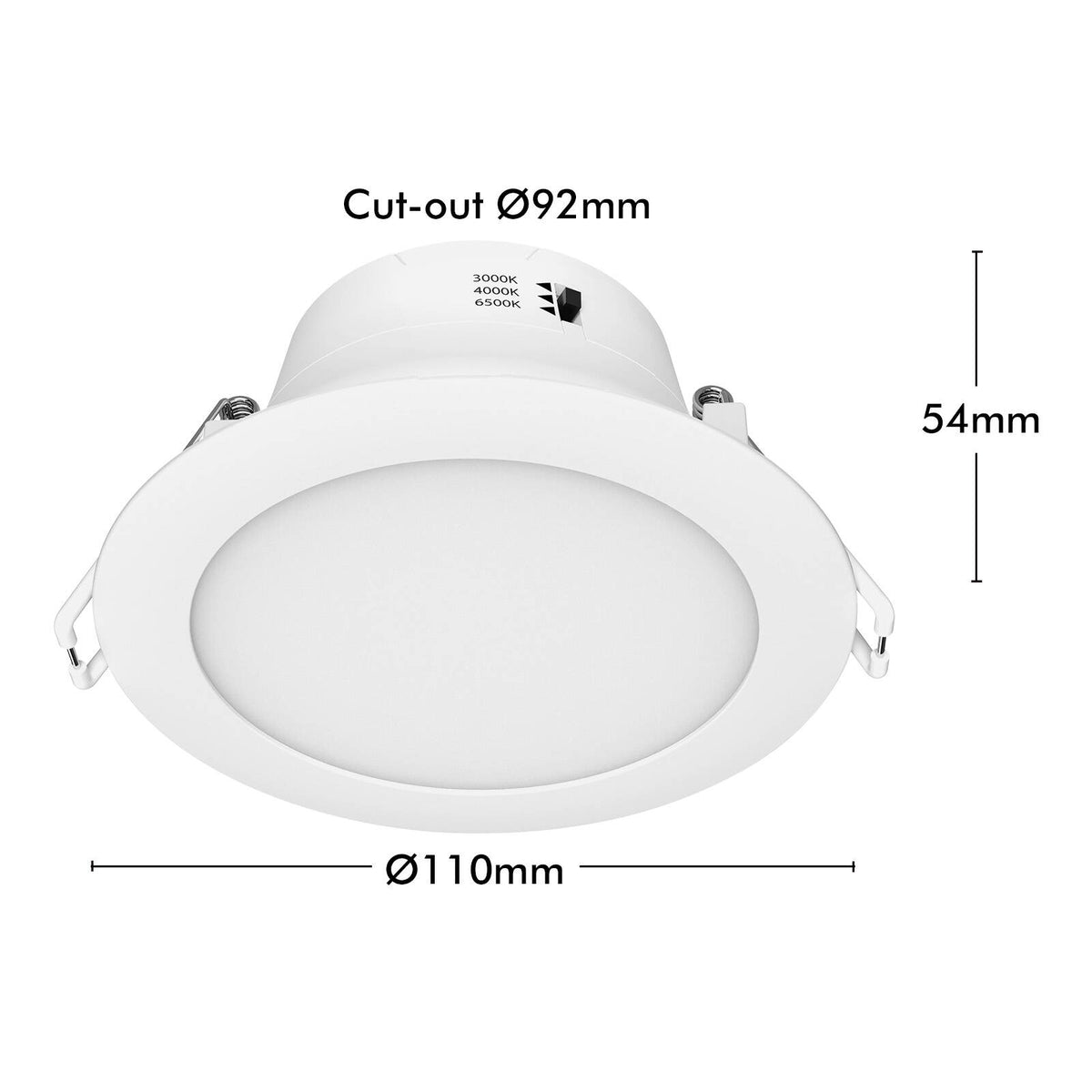 Arlec 9W 92mm Tri-Colour Dimmable LED Downlight, Flushed Lens, White 10 Pack ALD295P10