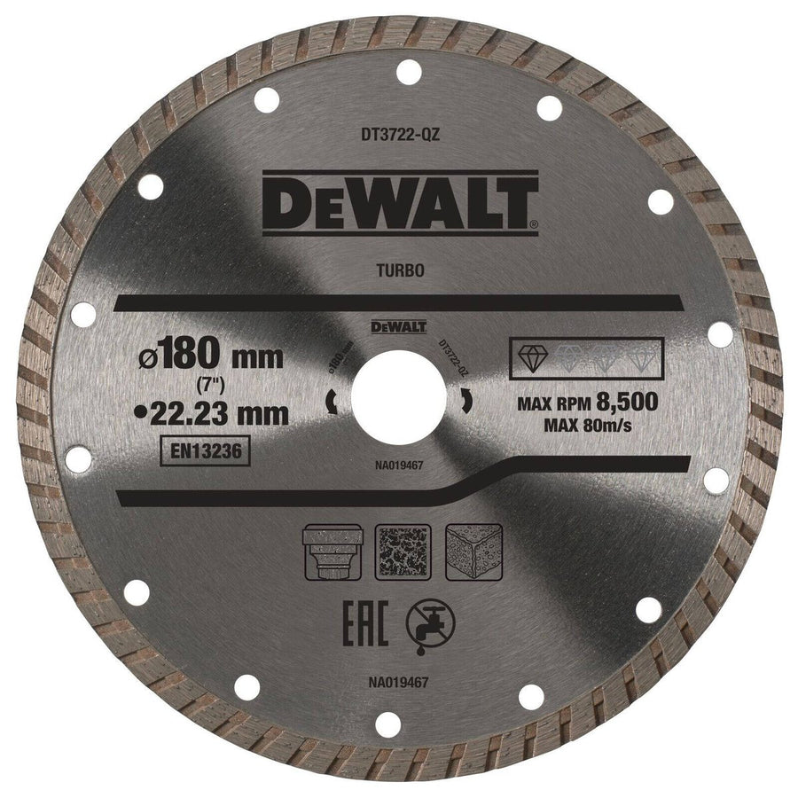 Dewalt Turbo Diamond Wheel - 180mm x 22mm - All Purpose Cutting Disc - SuperSaverAU - view 1