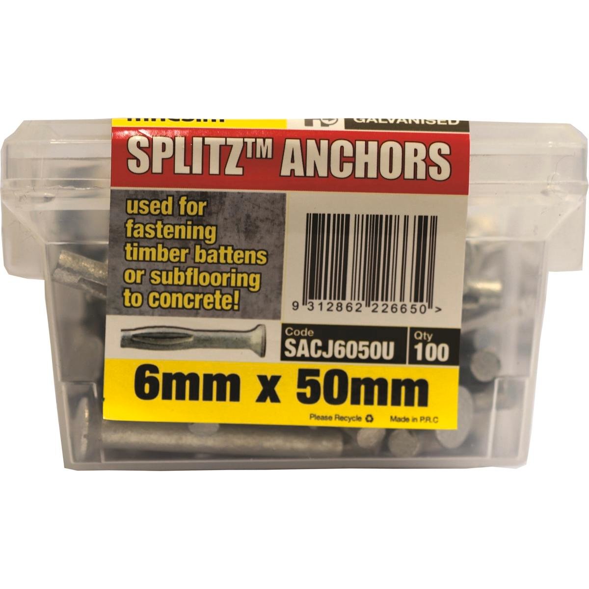 Macsim Splitz Anchor 50mm Galvanised Steel 100 Pack Easy Install - SuperSaverAU - view 1