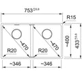 Franke Maris 350mm double bowl undermount sink - Polar White Fragranite - extension drainer - MRG120-35PW-FPC