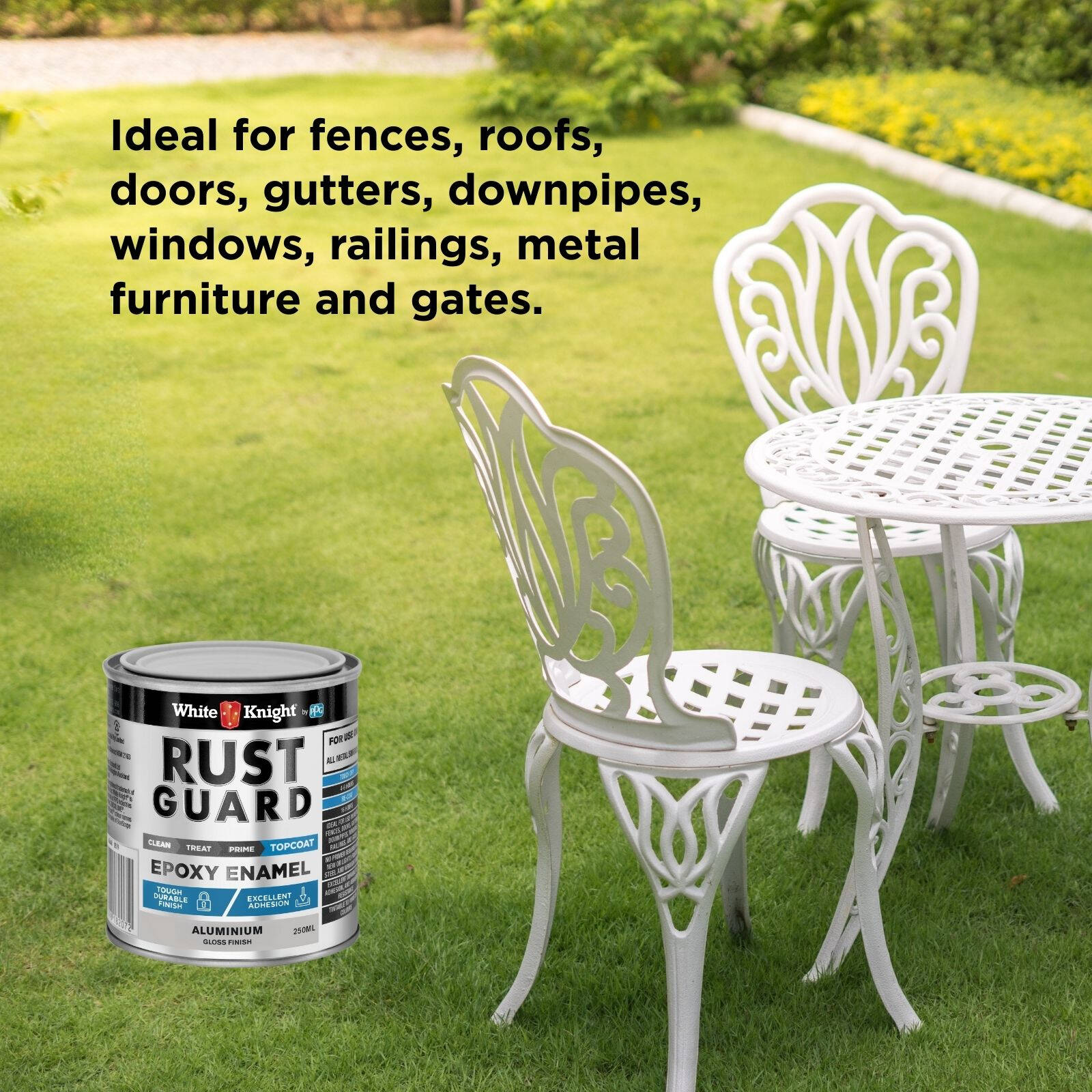 White Knight Rust Guard 250ml Aluminium Gloss Epoxy Enamel Metal Paint